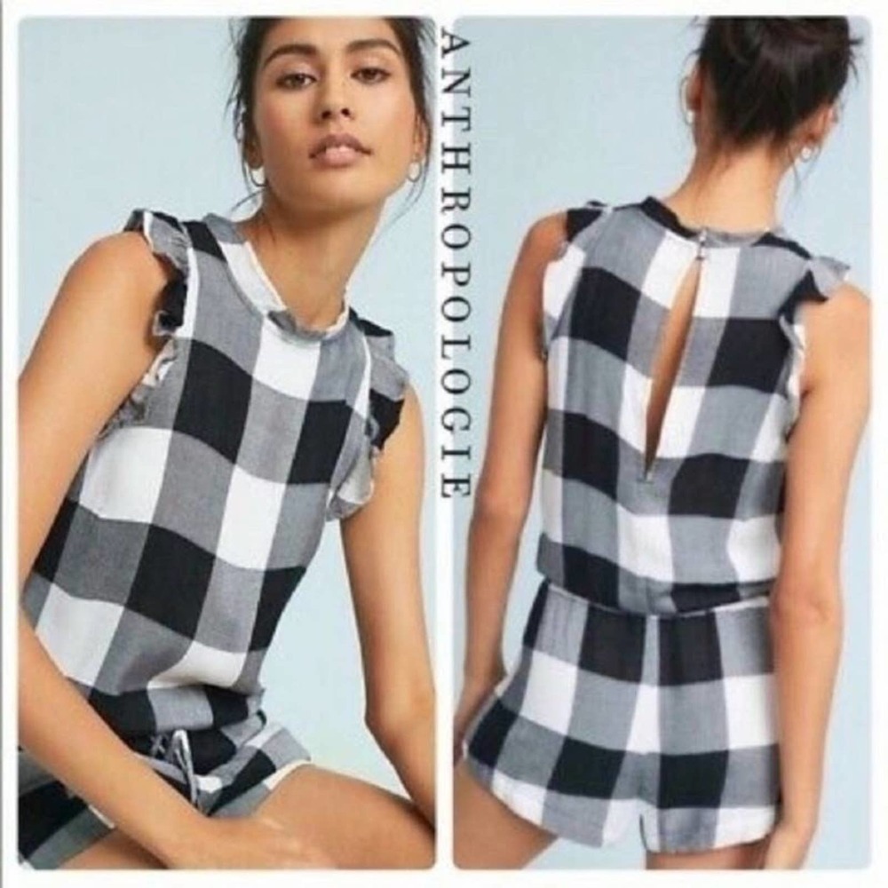 Cloth and Stone Gingham Plaid Romper Size XS Black White